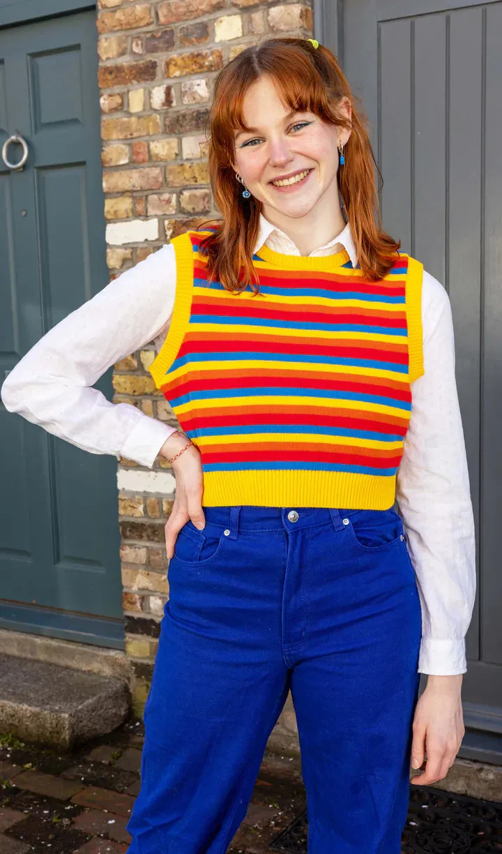 Bright Stripe Cropped Knitted Tank Top