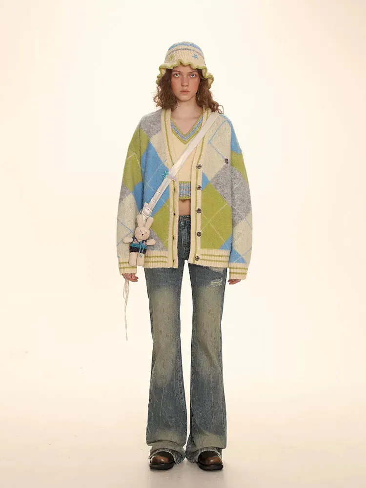Bright V-Neck Loose Knit Sweater
