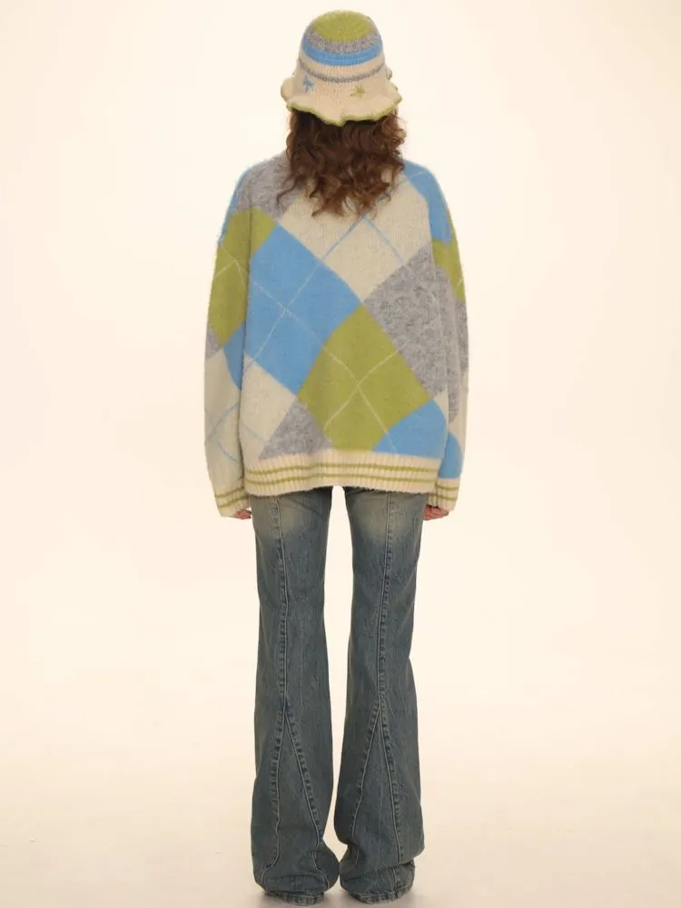 Bright V-Neck Loose Knit Sweater
