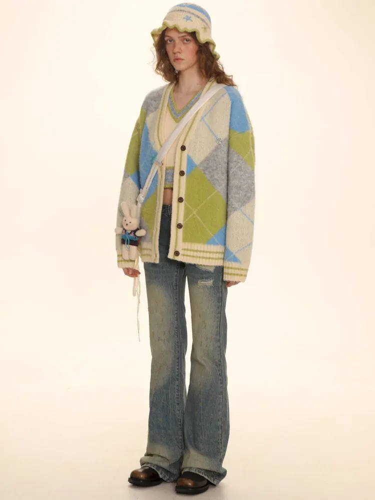 Bright V-Neck Loose Knit Sweater
