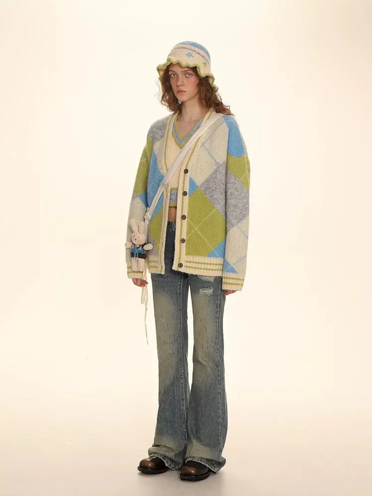 Bright V-Neck Loose Knit Sweater