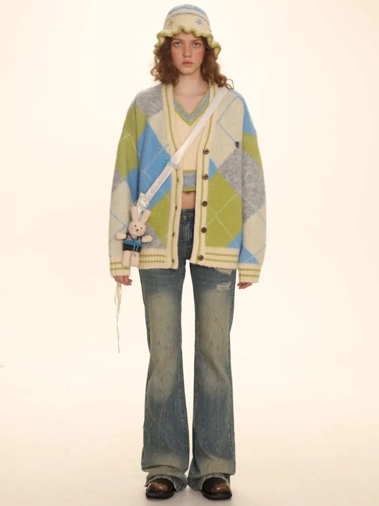 Bright V-Neck Loose Knit Sweater