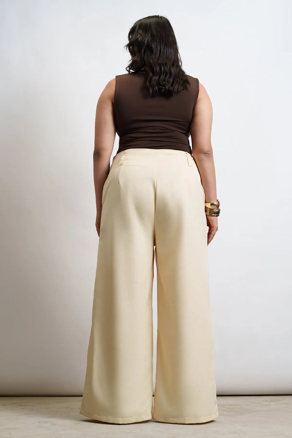 Butter Yellow Front Slit Curve Flared Korean Pants