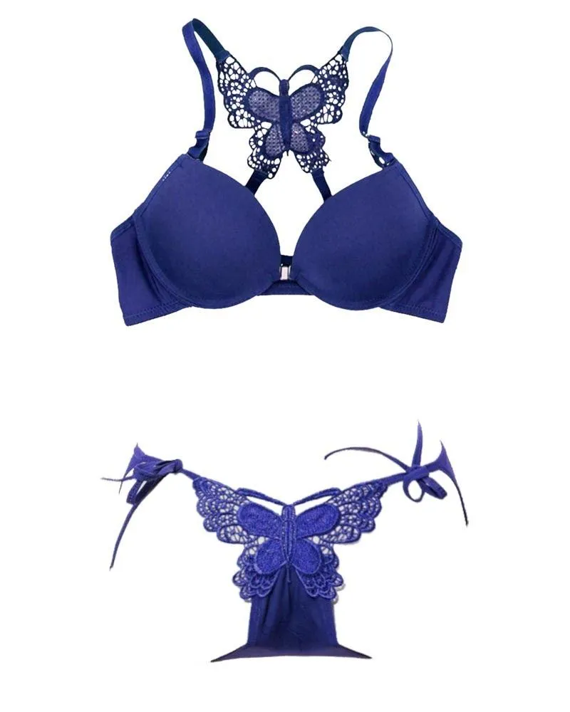 Butterfly Sexy Bra Panty Sets - Navy Blue