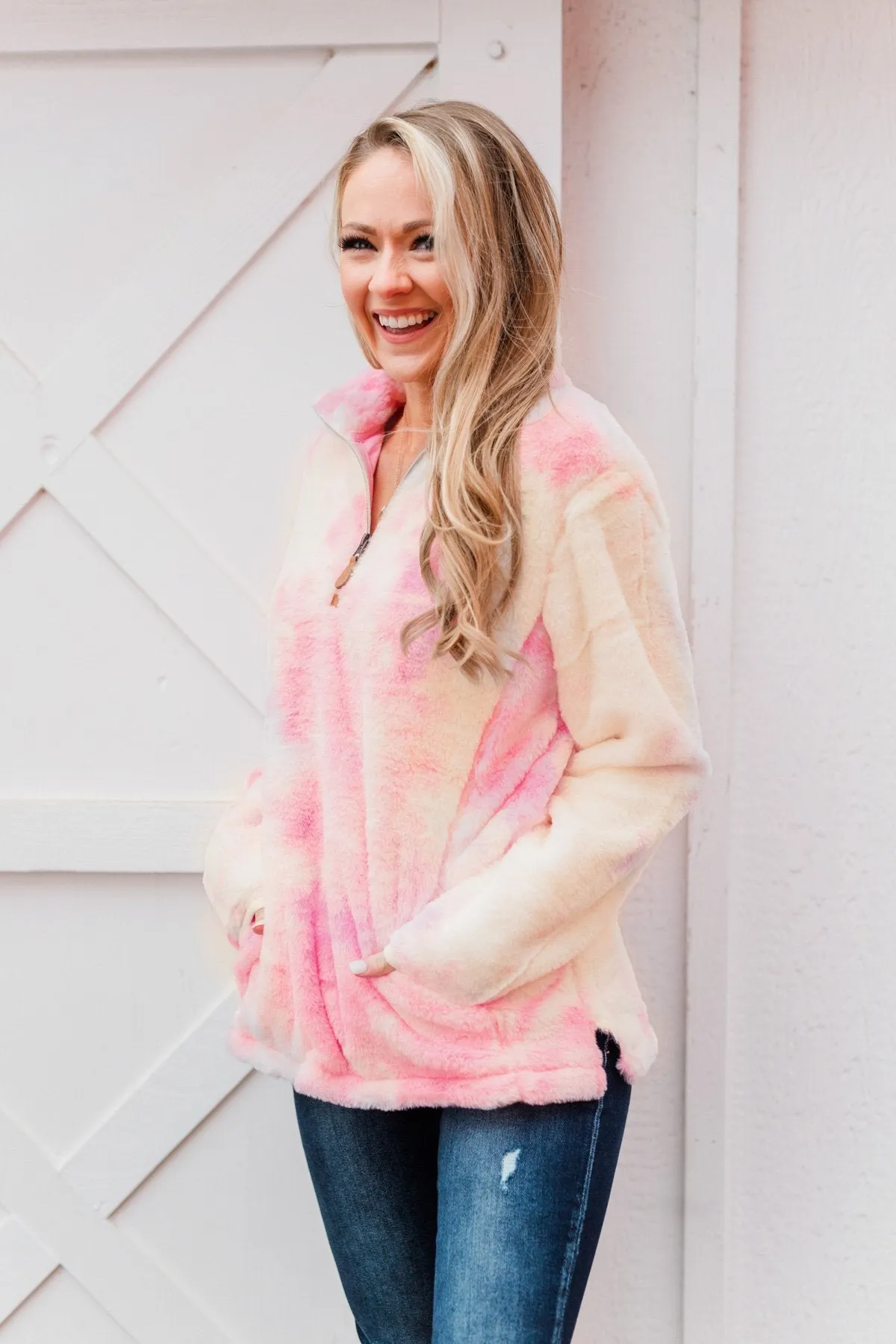 Caught By Love Tie Dye Sherpa- Pink & Ivory