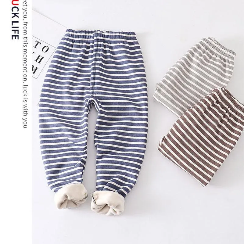 Children's Warm Long Trousers Plus Velvet Thickening for Boys and Girls In Autumn and Winter Milk Silk Warm Pants Baby Pajamas Home