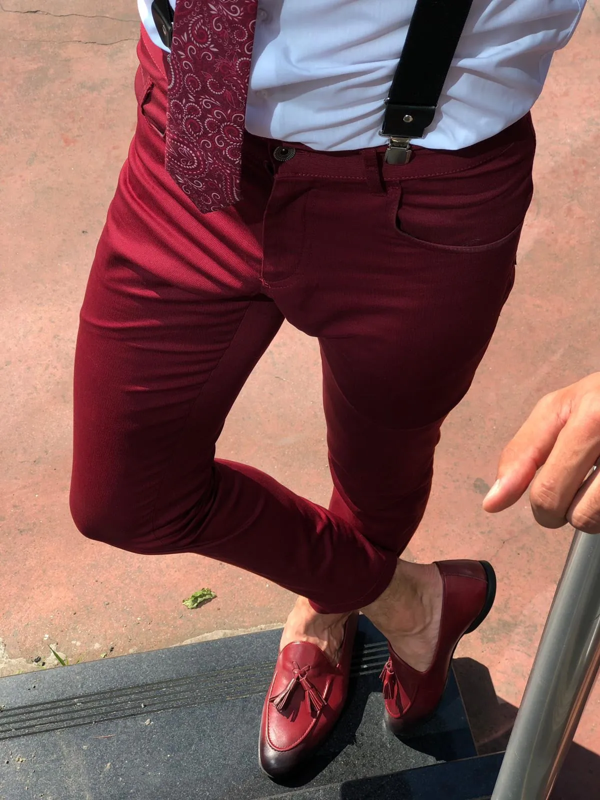 Claret Red Slim-fit Cotton Pants