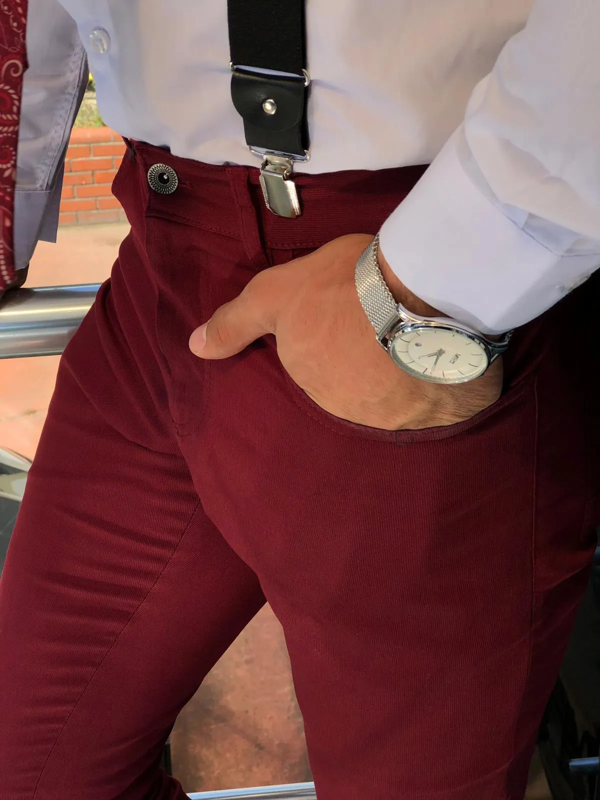 Claret Red Slim-fit Cotton Pants