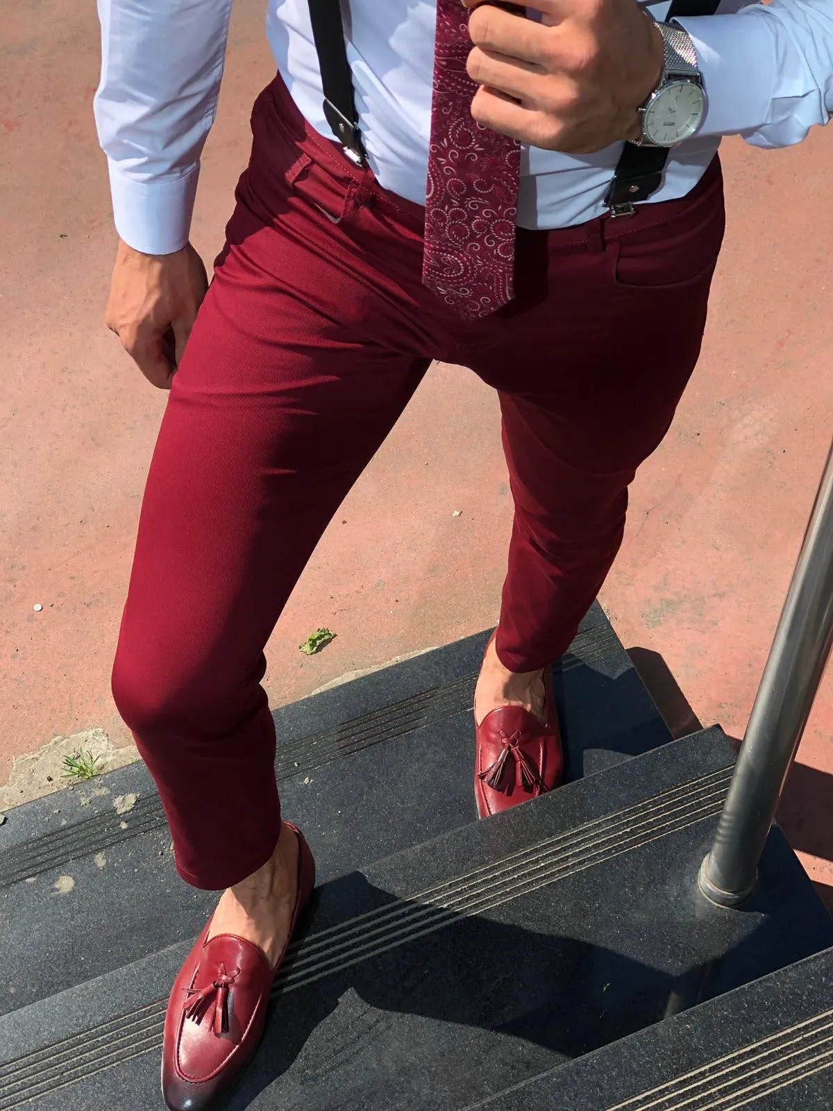 Claret Red Slim-fit Cotton Pants
