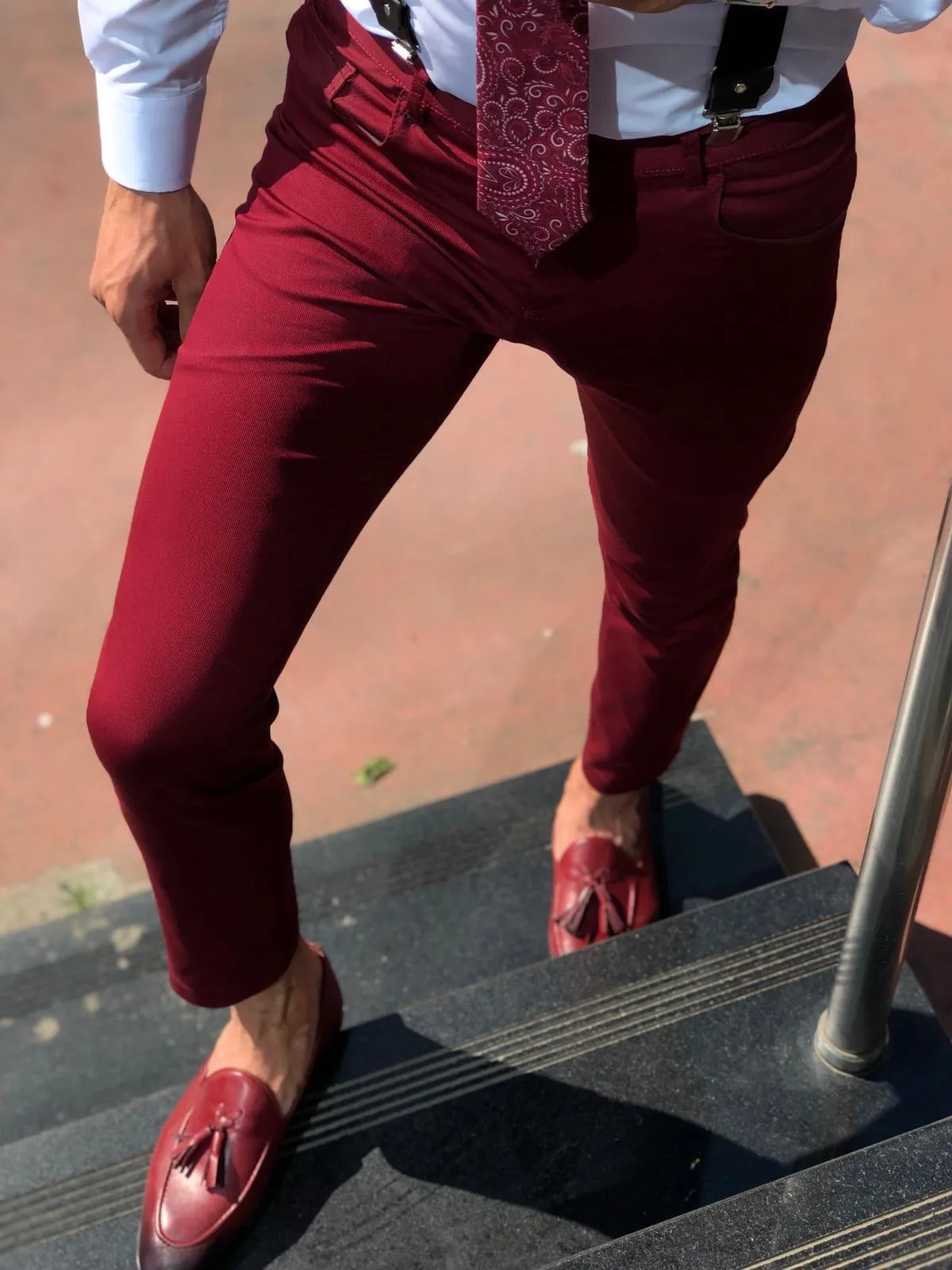 Claret Red Slim-fit Cotton Pants