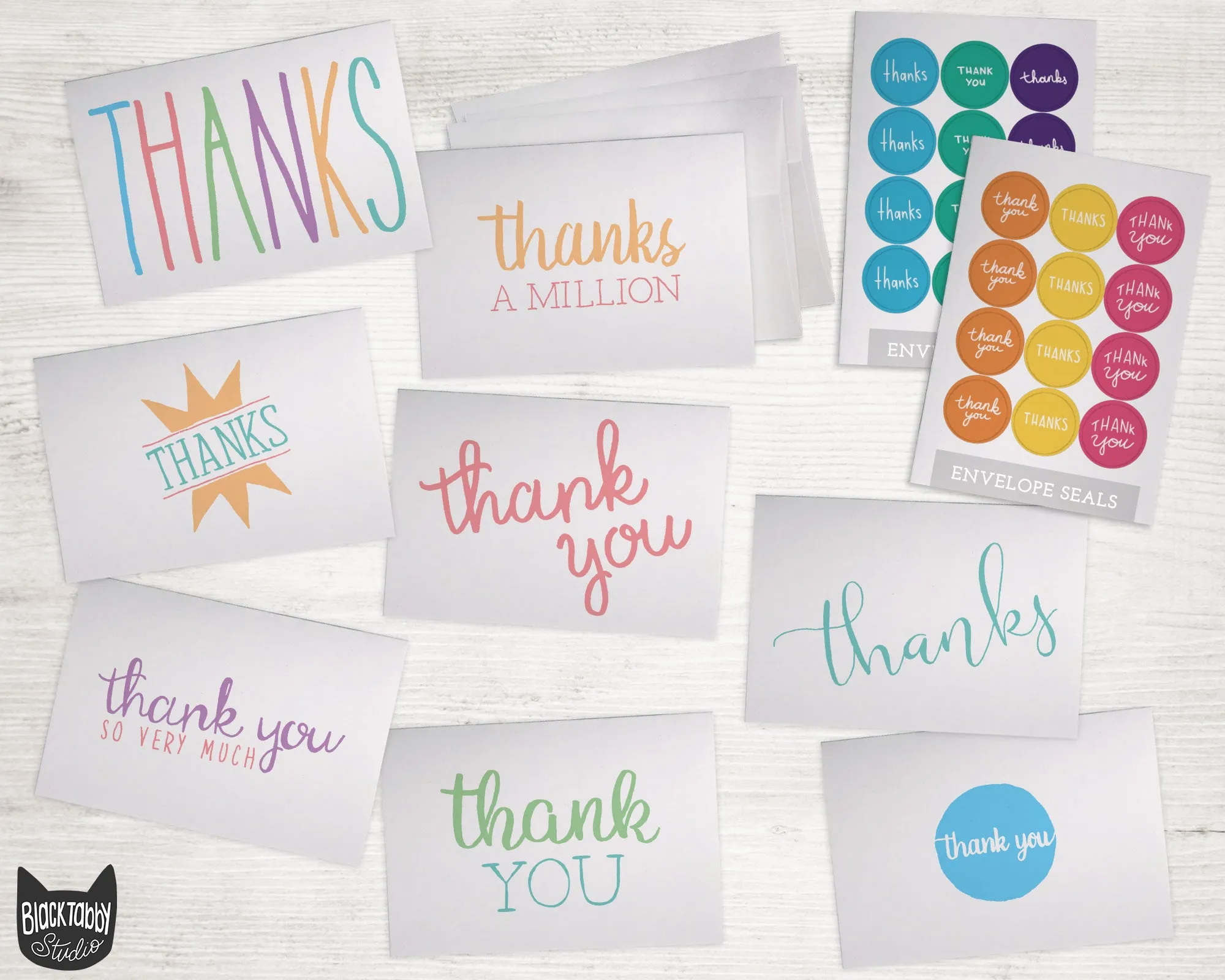 Colorful Everyday Thank You Collection - 48 Thank You Cards & Envelopes with Seal Stickers