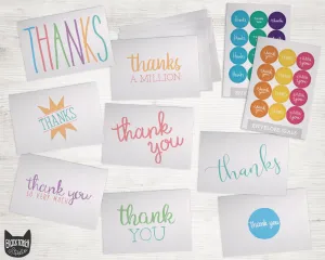 Colorful Everyday Thank You Collection - 48 Thank You Cards & Envelopes with Seal Stickers