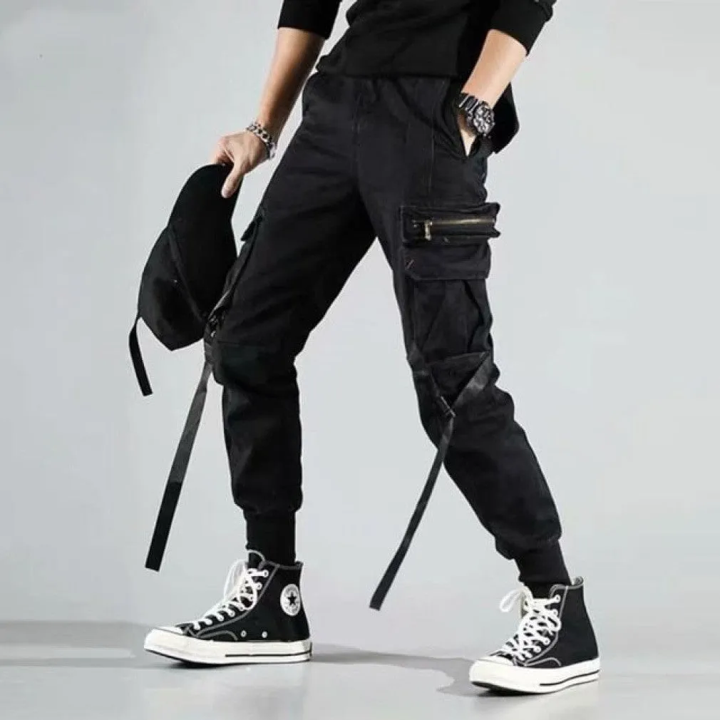 ContiNent 33 Joggers Cargo Pants for Men Casual Hip Hop Hit Color Pocket Male Trousers Sweatpants Streetwear Ribbons Techwear Pants