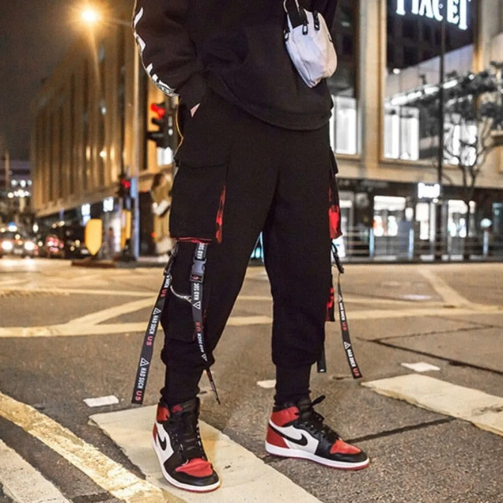 ContiNent 33 Joggers Cargo Pants for Men Casual Hip Hop Hit Color Pocket Male Trousers Sweatpants Streetwear Ribbons Techwear Pants