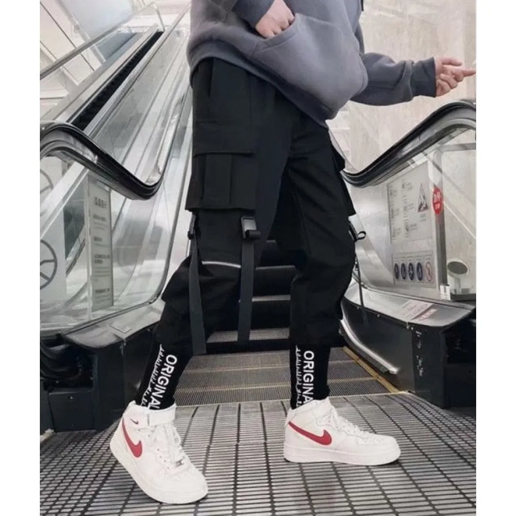 ContiNent 33 Joggers Cargo Pants for Men Casual Hip Hop Hit Color Pocket Male Trousers Sweatpants Streetwear Ribbons Techwear Pants