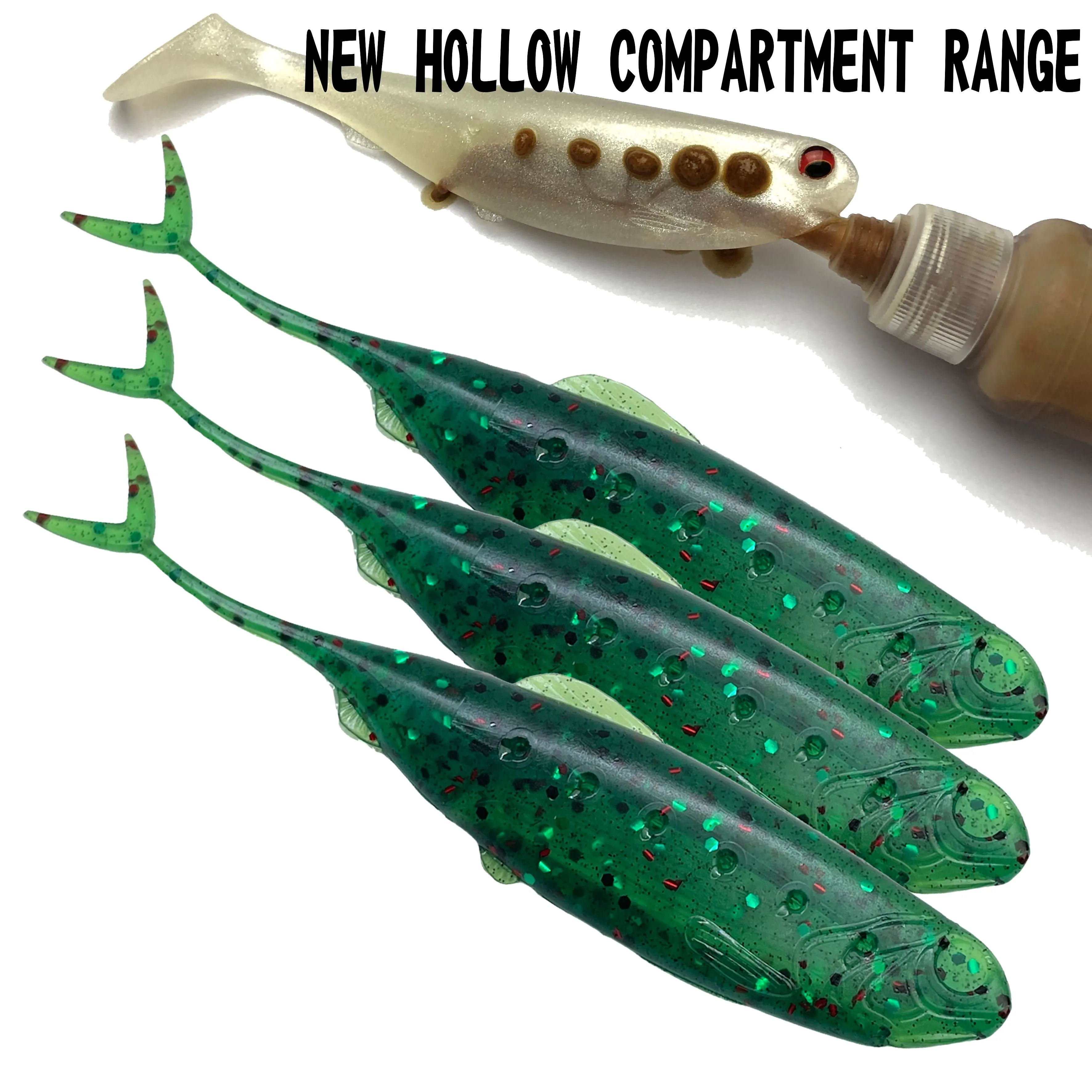 Corona green fork tail soft plastic new hollow compartment pack of 3
