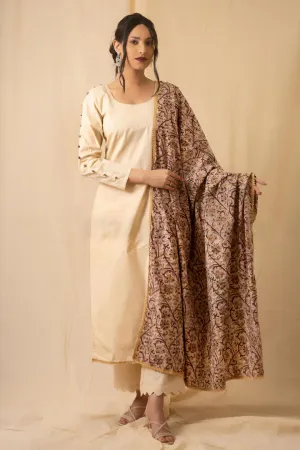 Cotton Cambric Beige Kurta Set