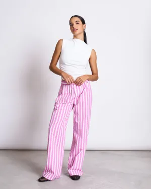 COTTON PANTS SOBY WHITE HOT PINK STRIPED GOTS
