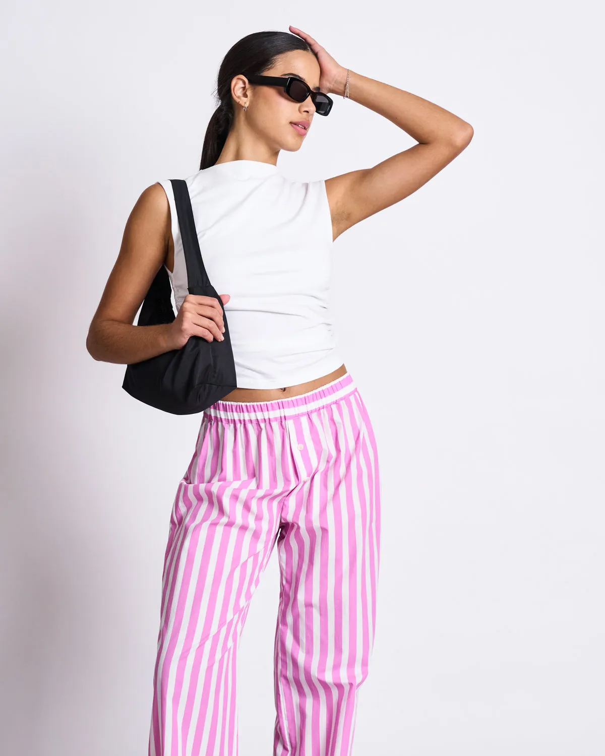 COTTON PANTS SOBY WHITE HOT PINK STRIPED GOTS