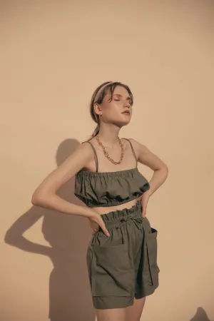 CRETE Gathered Crop Top (Olive Linen)