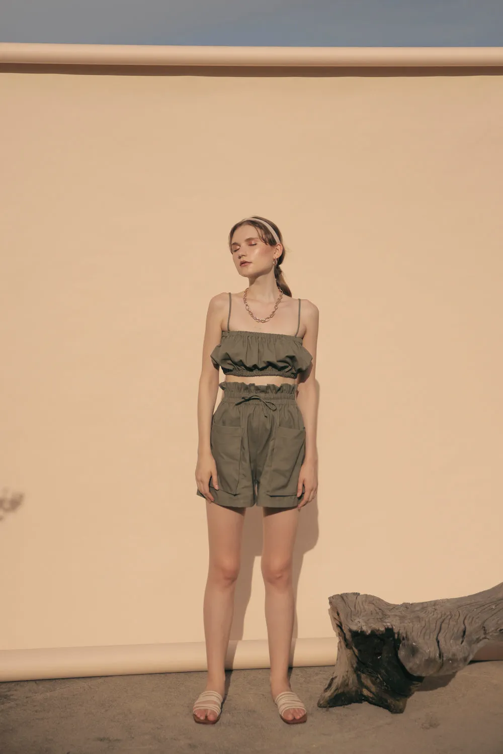 CRETE Gathered Crop Top (Olive Linen)