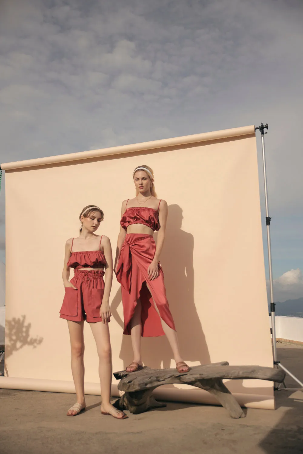 CRETE Gathered Crop Top (Rust Linen)
