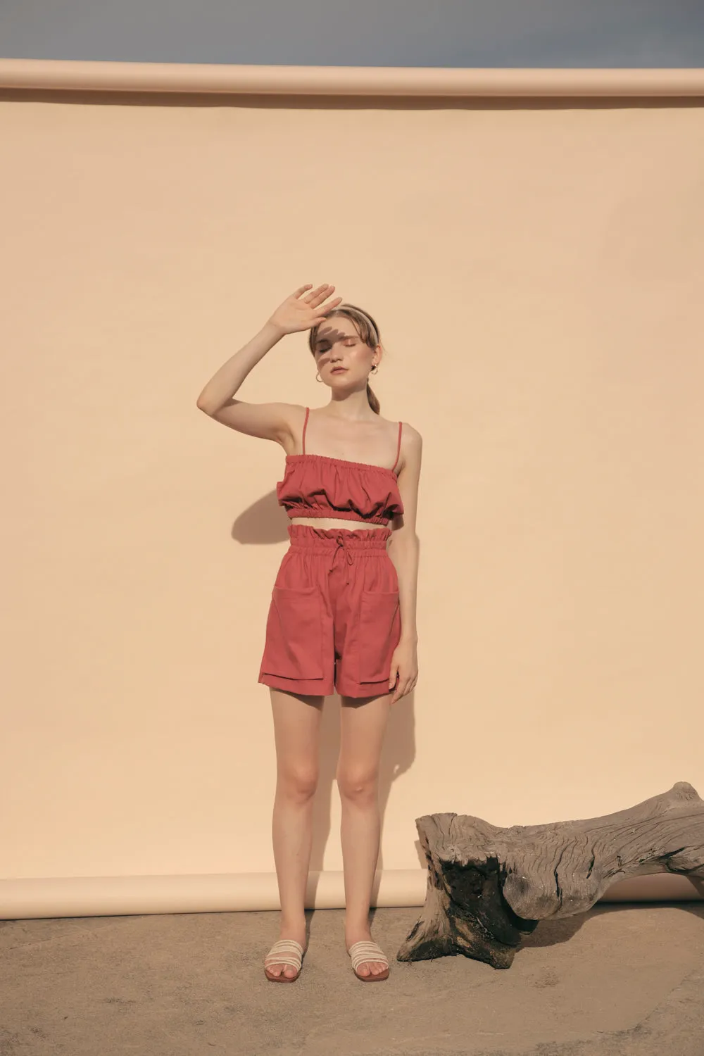 CRETE Gathered Crop Top (Rust Linen)
