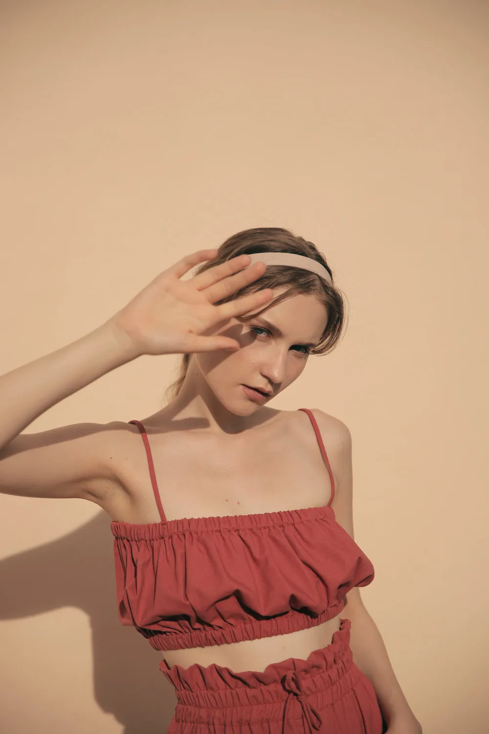 CRETE Gathered Crop Top (Rust Linen)