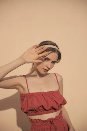 CRETE Gathered Crop Top (Rust Linen)
