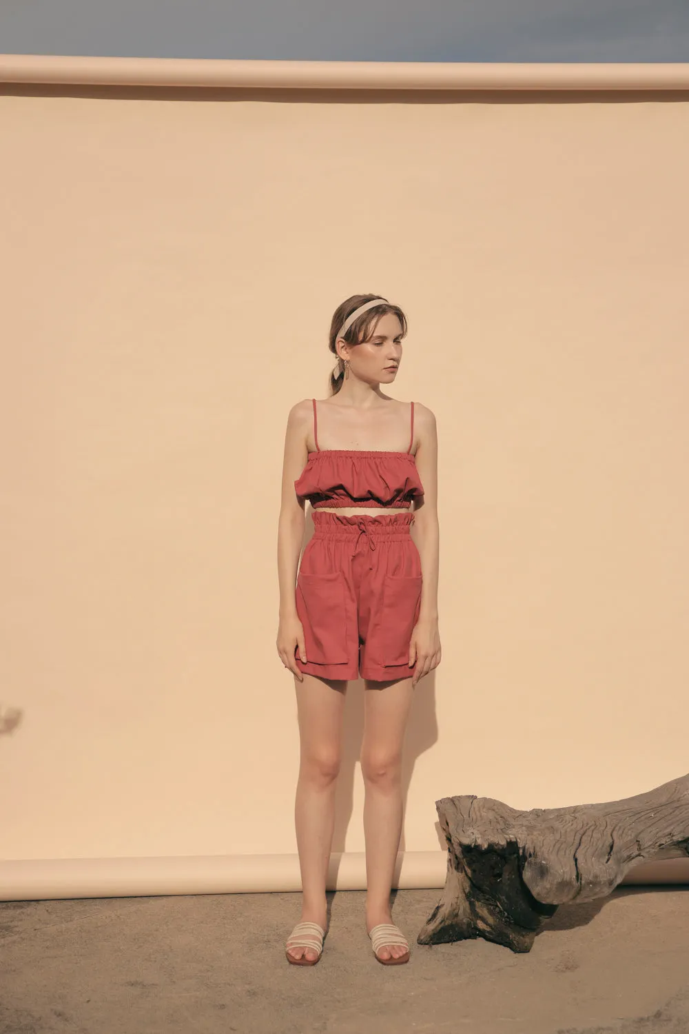 CRETE Gathered Crop Top (Rust Linen)