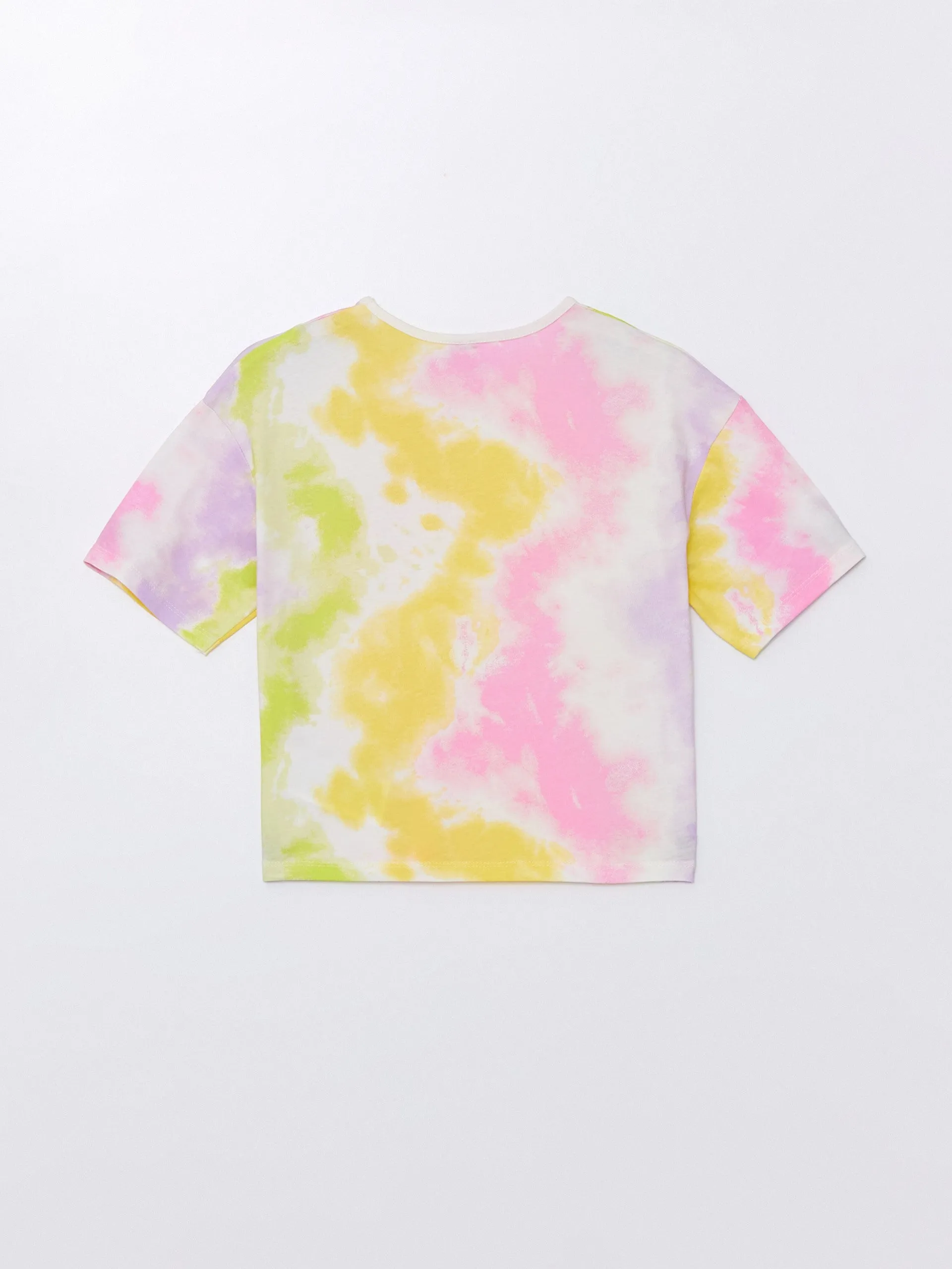Crew Neck Batik Patterned Short Sleeve Girls Crop T-Shirt