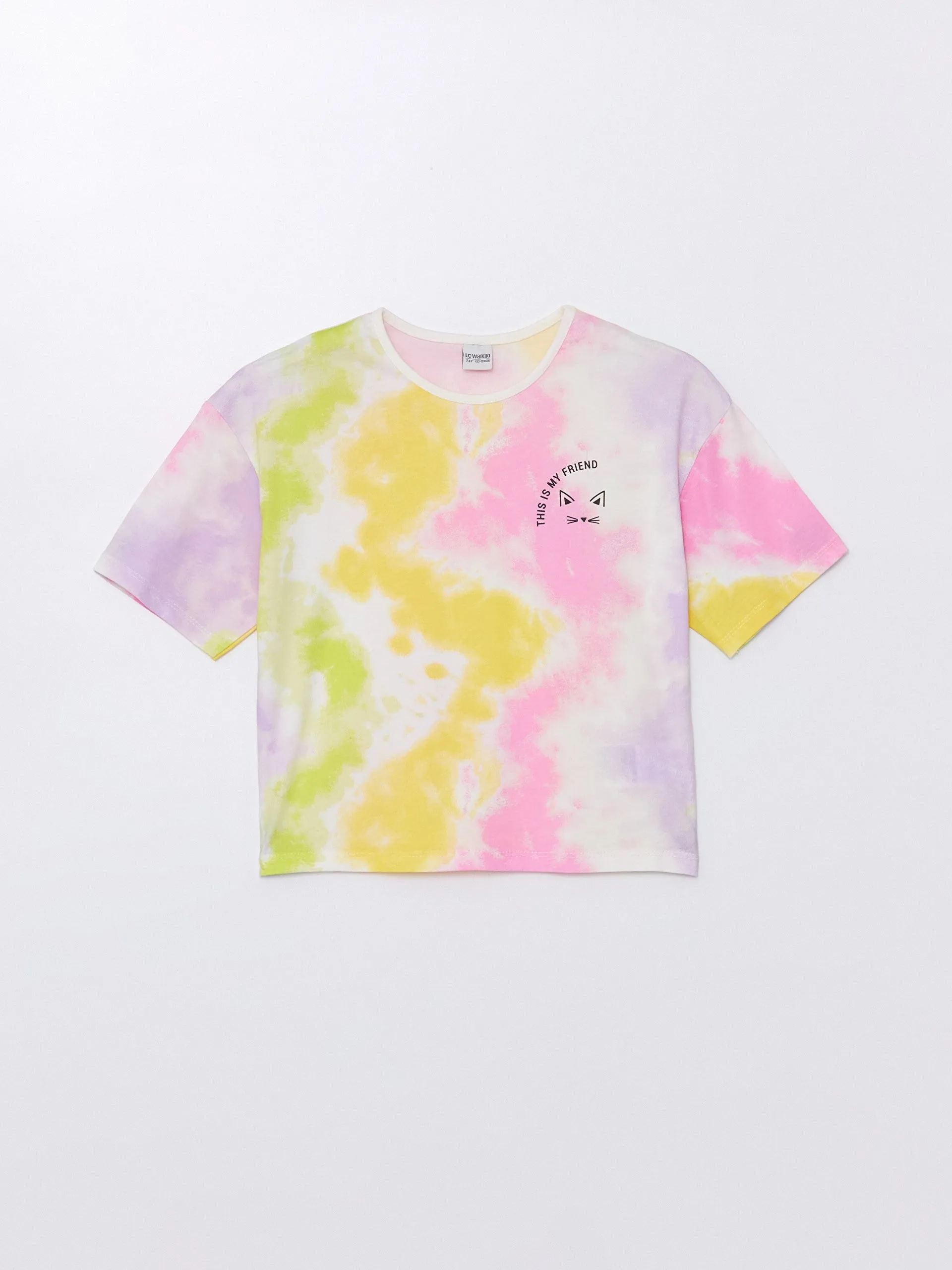 Crew Neck Batik Patterned Short Sleeve Girls Crop T-Shirt
