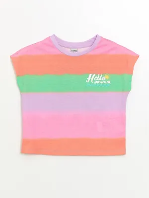 Crew Neck Color Blocked Short Sleeve Girls T-Shirt