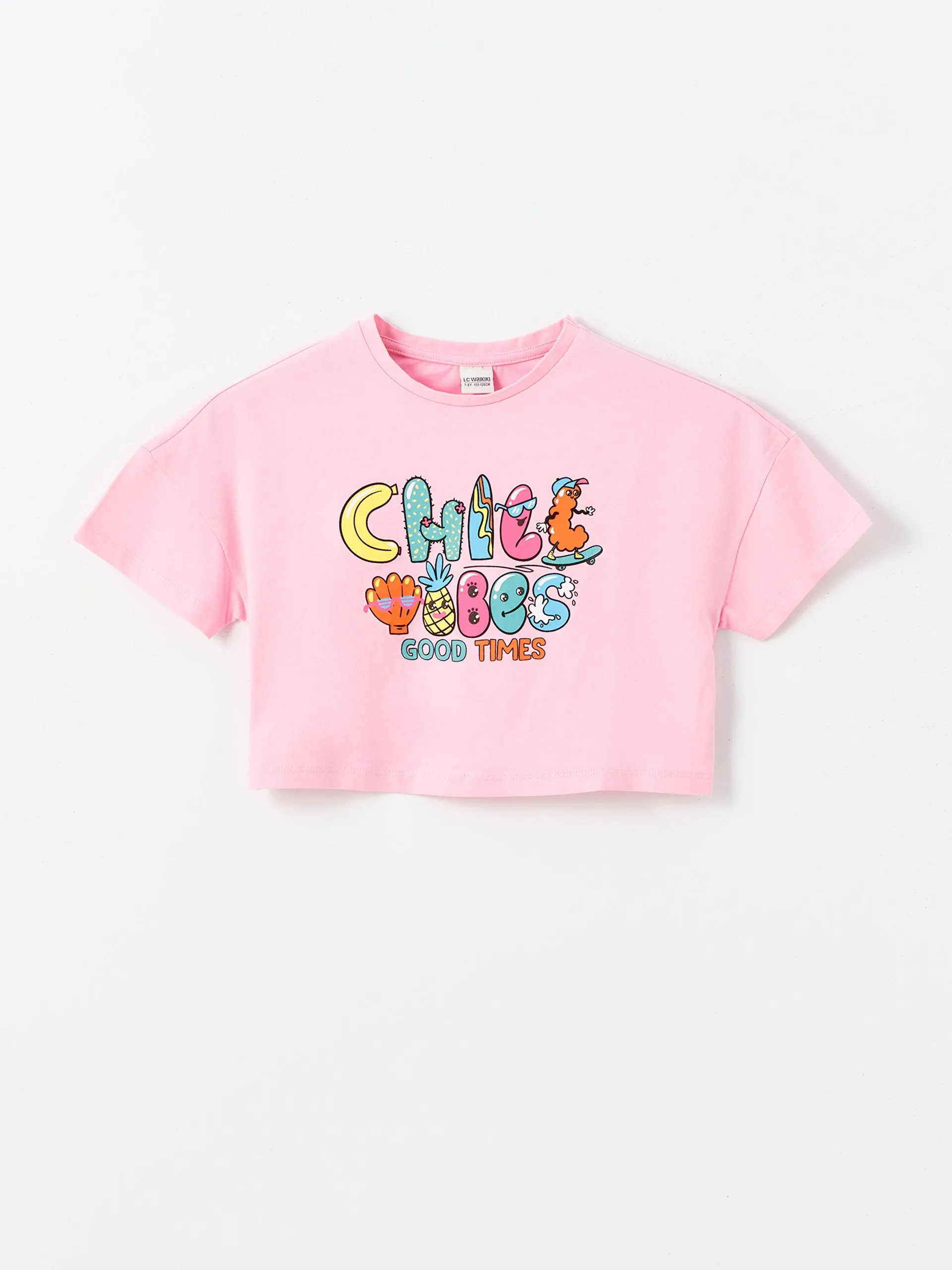 Crew Neck Printed Short Sleeve Girls Crop T-Shirt