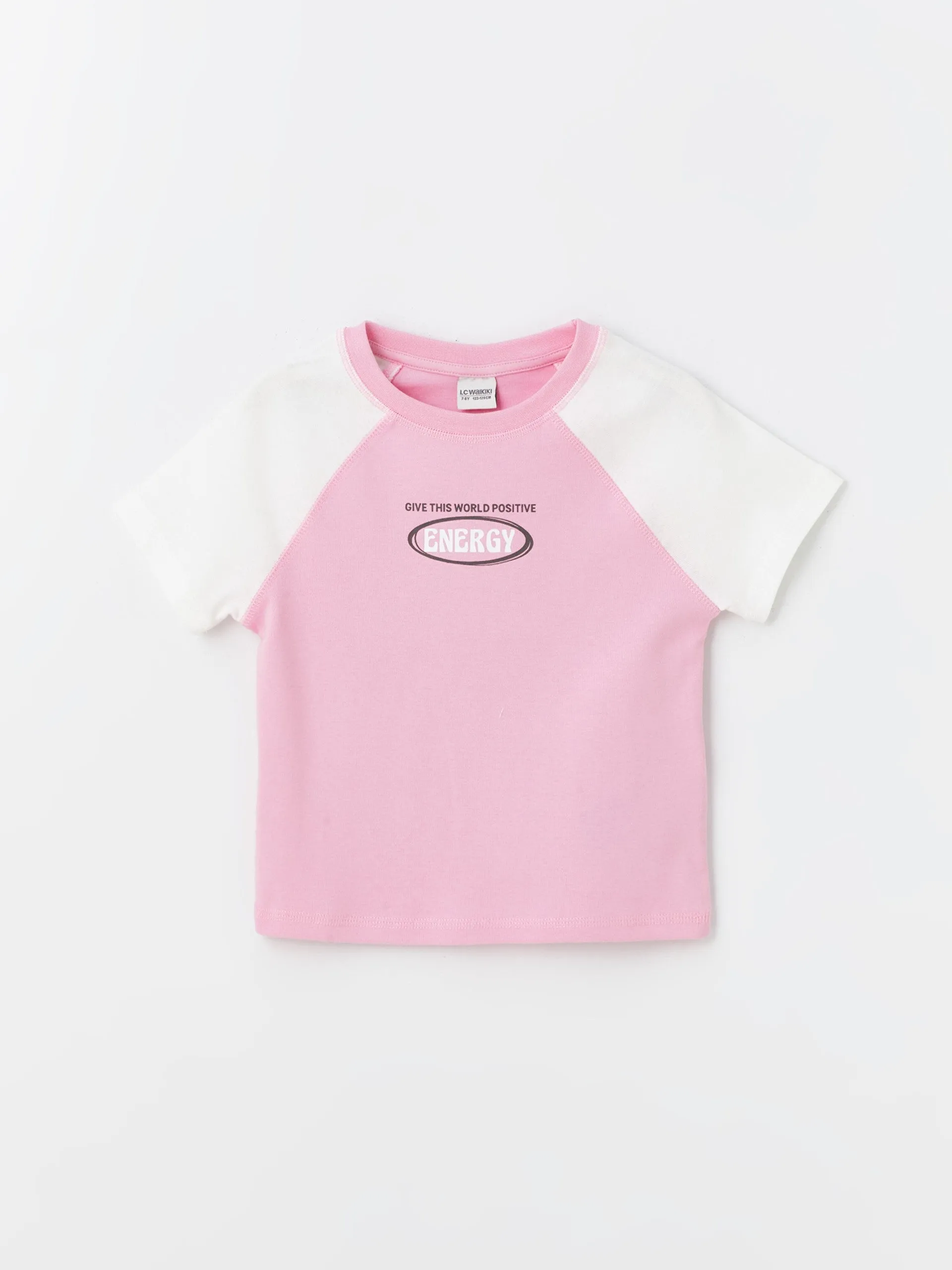 Crew Neck Printed Short Sleeve Girls Crop T-Shirt