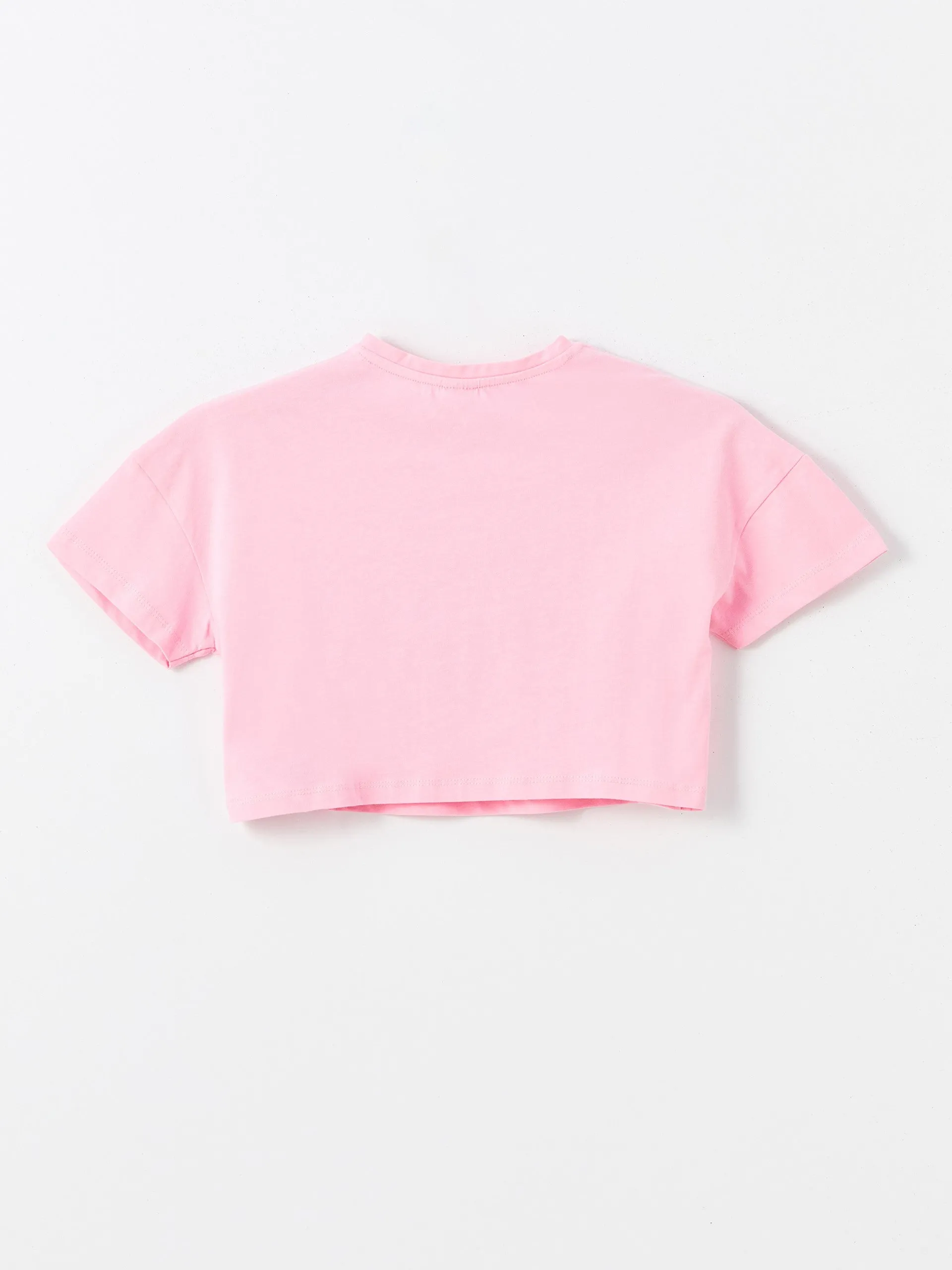 Crew Neck Printed Short Sleeve Girls Crop T-Shirt