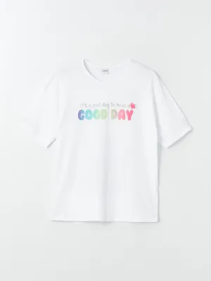 Crew Neck Printed Short Sleeve Girls T-Shirt
