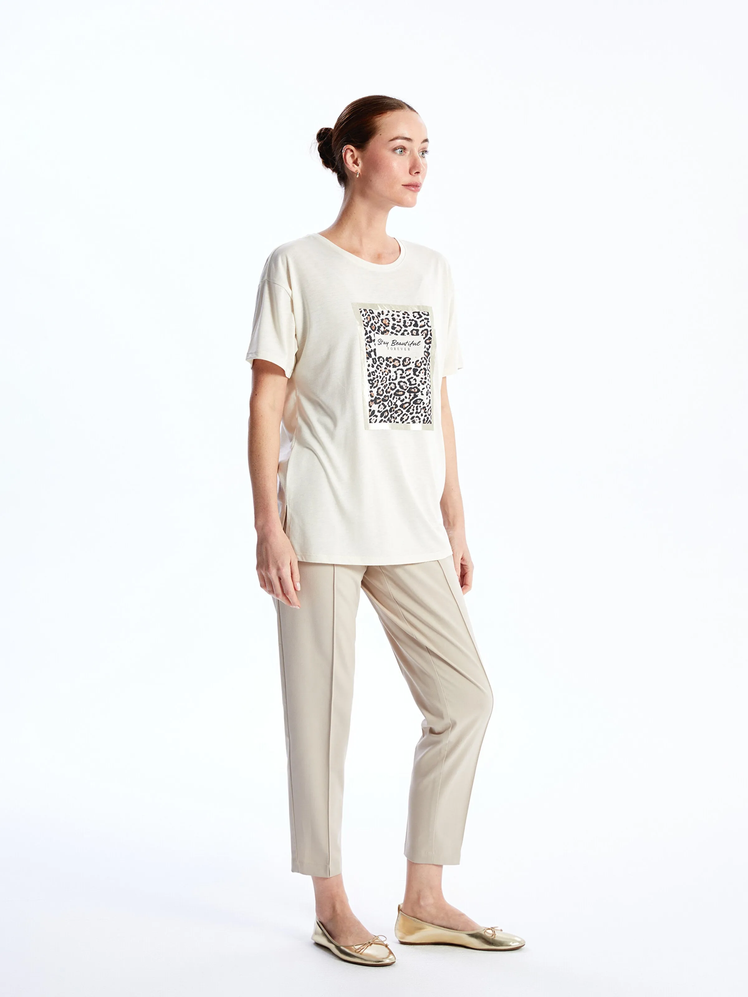 Crew Neck Printed Short Sleeve Women T-Shirt