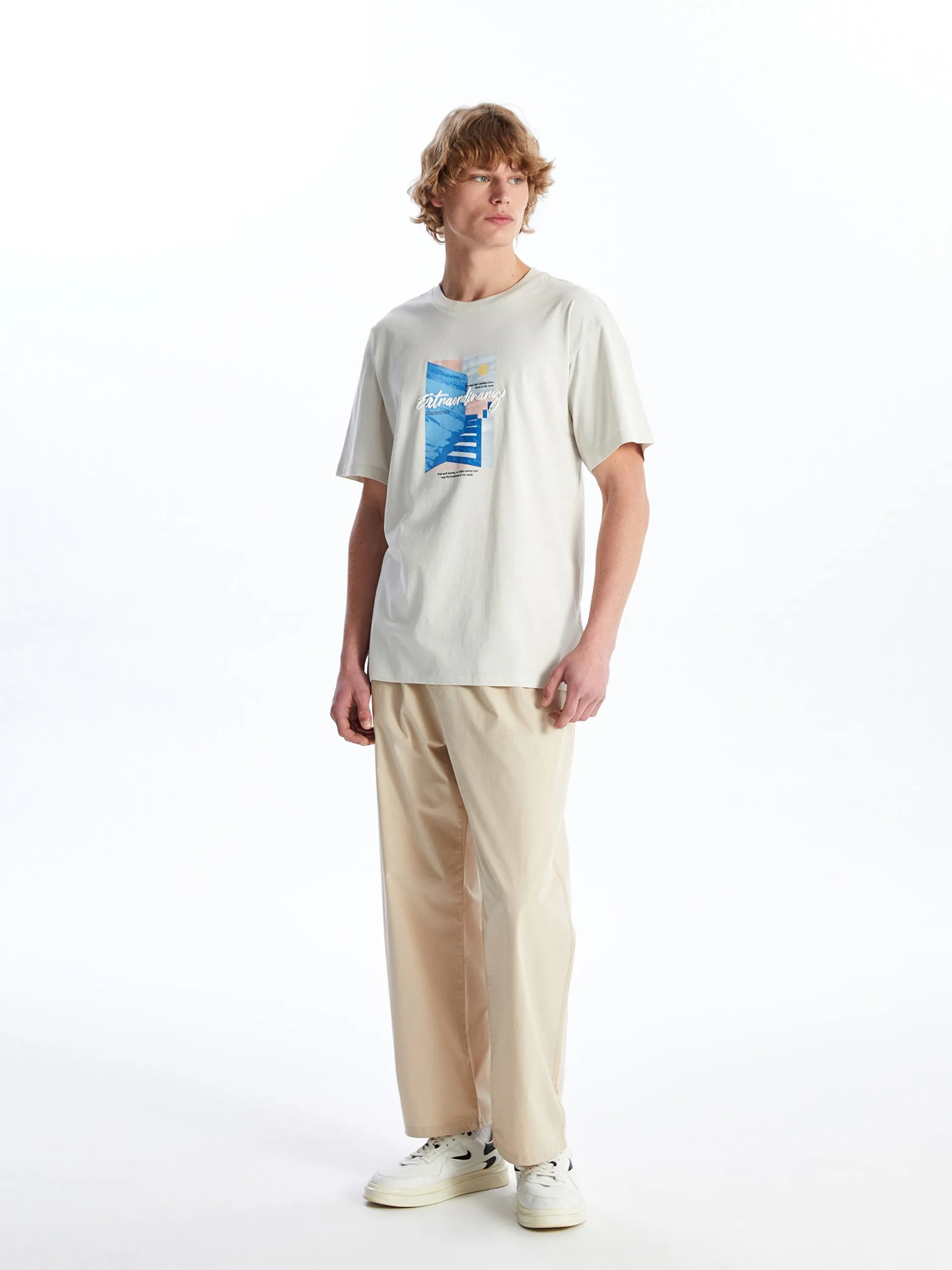 Crew Neck Short Sleeve Printed Combed Cotton Men T-Shirt