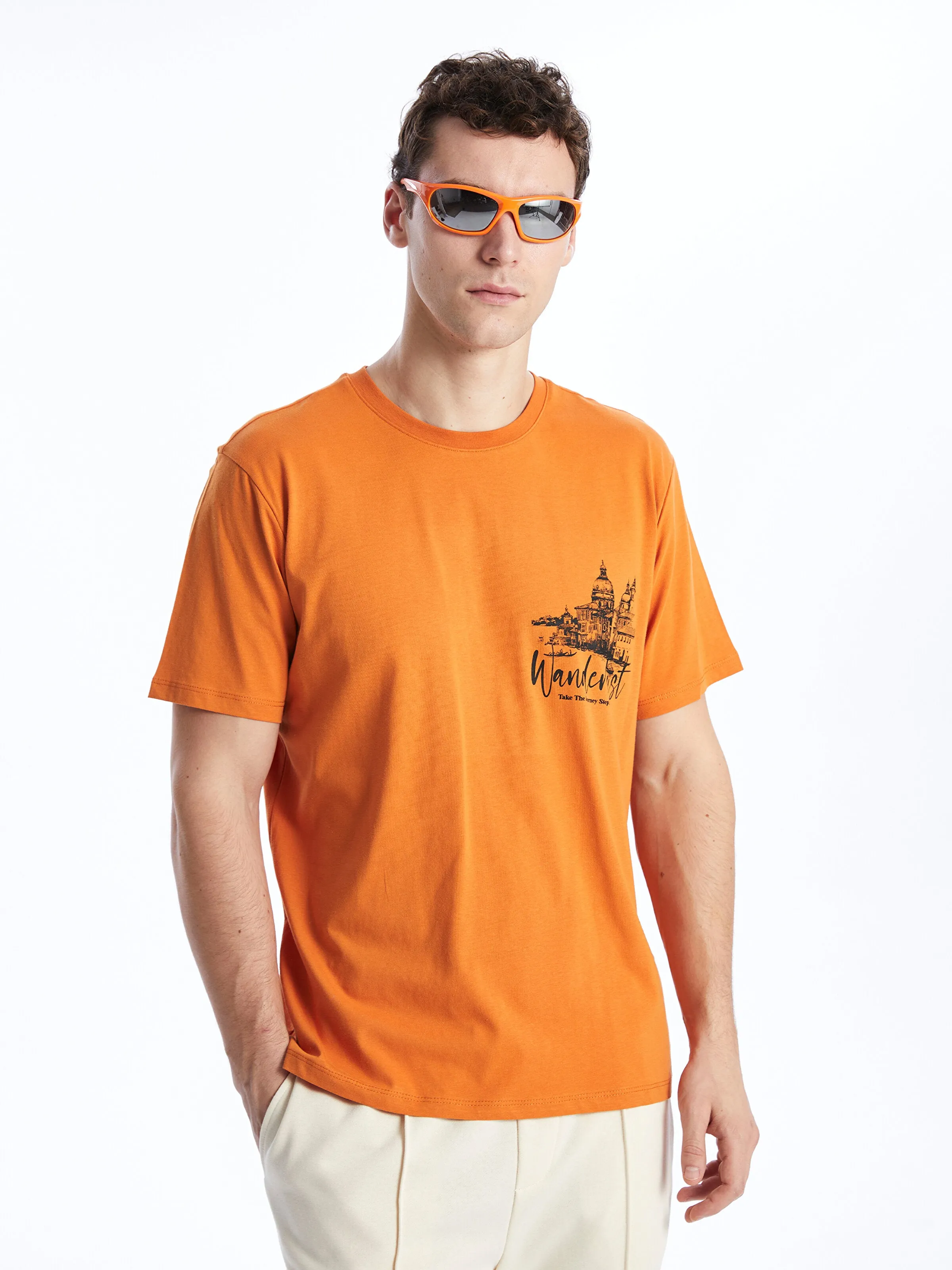 Crew Neck Short Sleeve Printed Combed Cotton Men T-Shirt