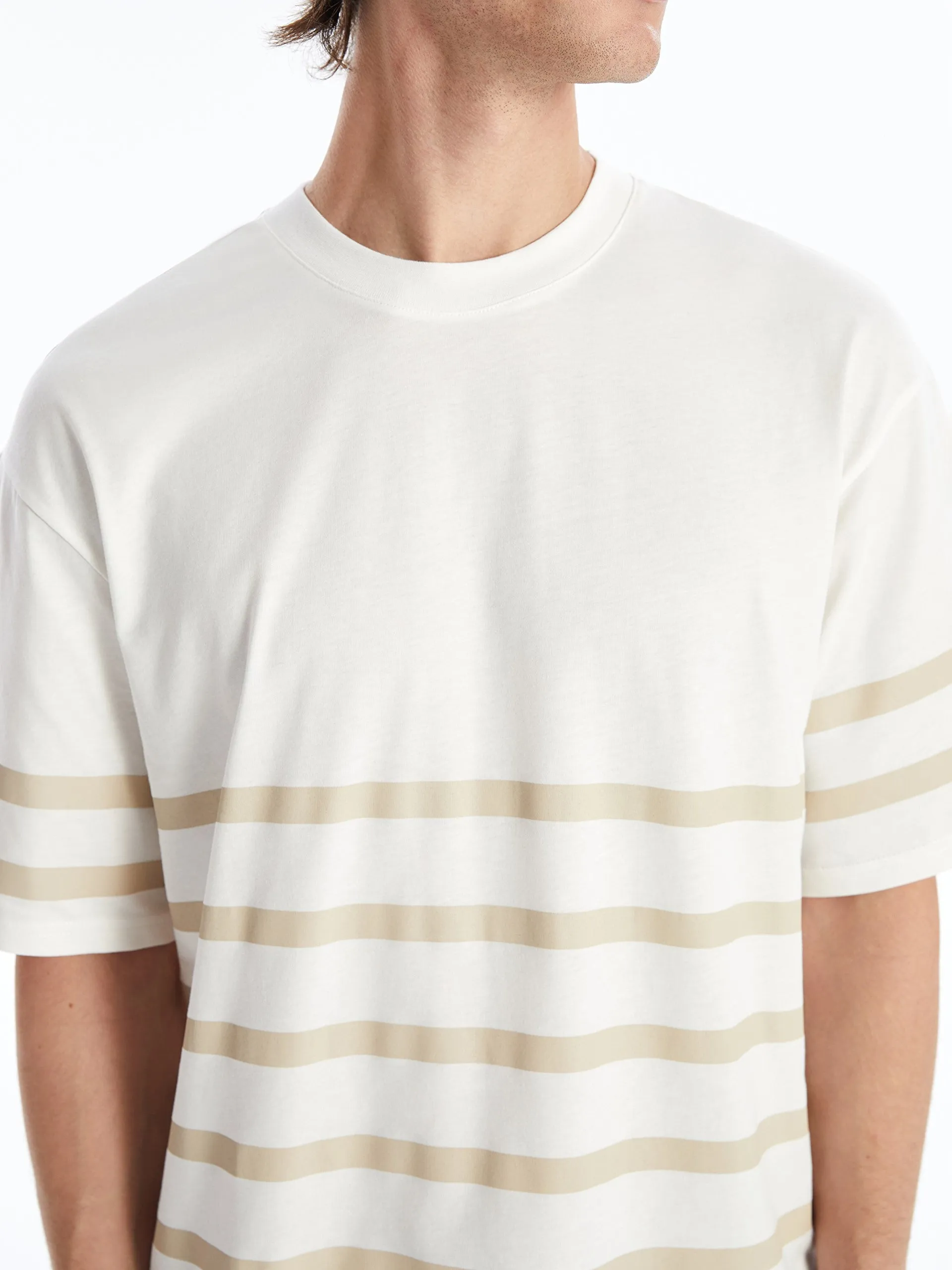 Crew Neck Short Sleeve Striped Combed Cotton Men T-Shirt