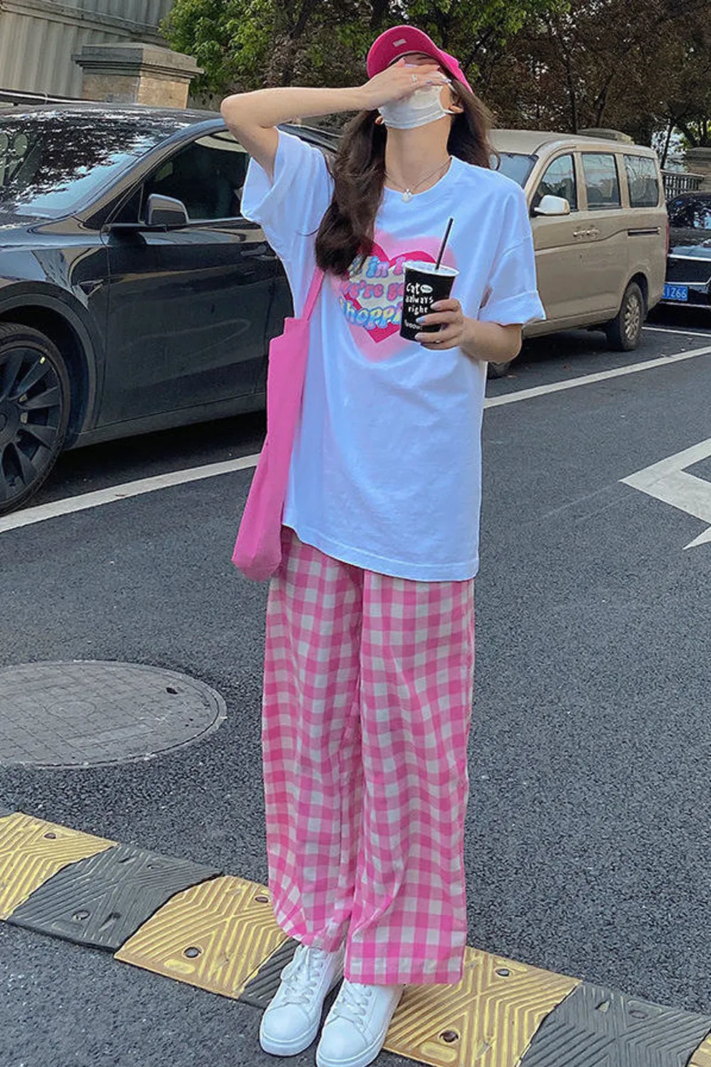 Cute Light Colors Long Loose Plaid Pants