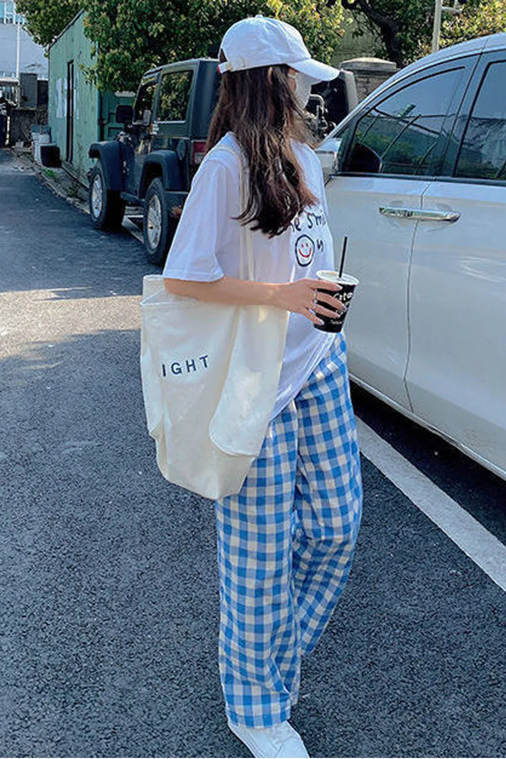 Cute Light Colors Long Loose Plaid Pants