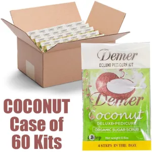 Demer Deluxe 4-in-1 Pedi-in-a-Box - COCONUT / Pedi Bomb   Organic Sugar Scrub   Collagen Mask   Shea Butter Massage Cream / Case of 60 Sets