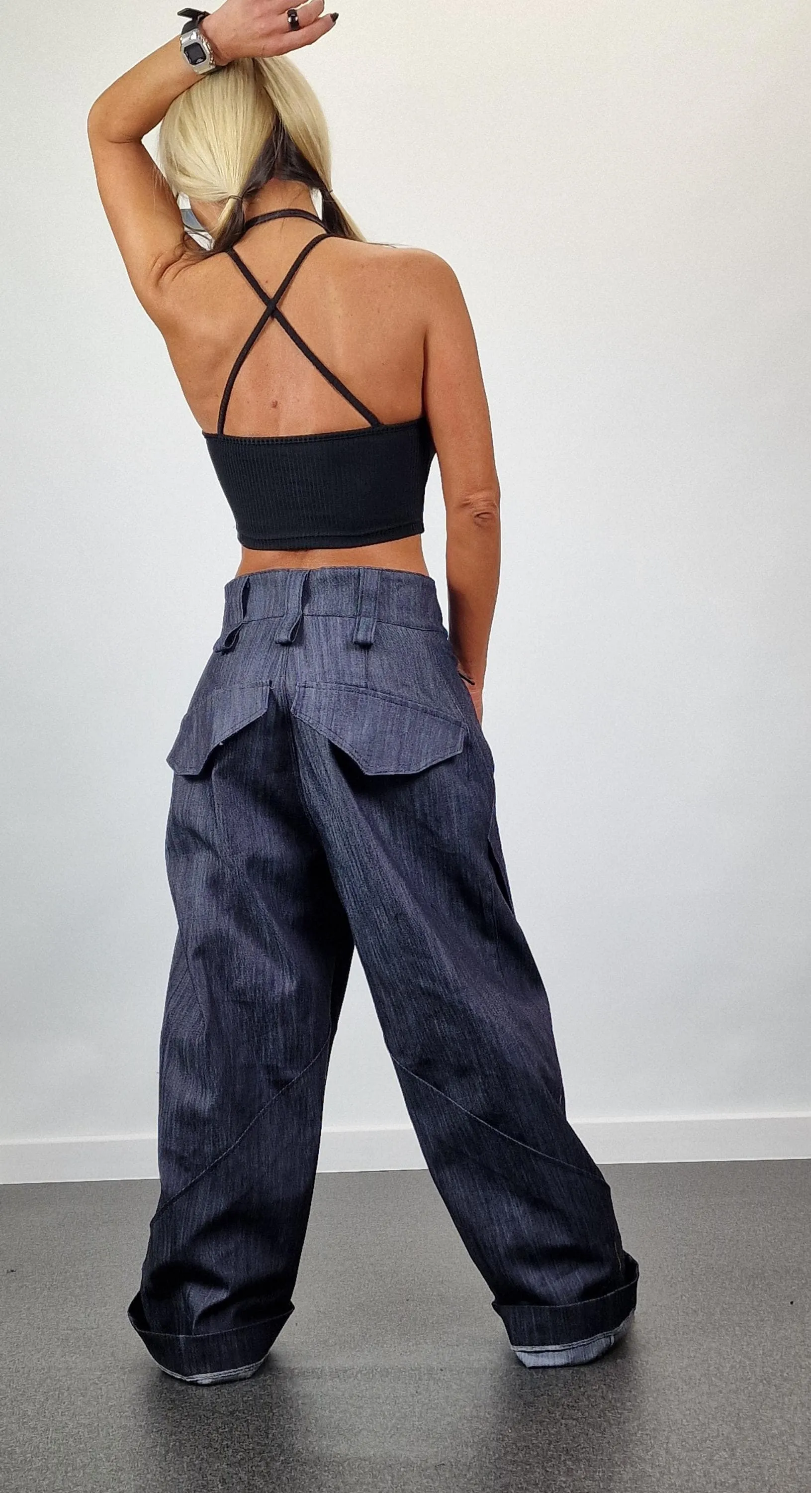 Denim Baggy Pants, Loose Drop Crotch Pants, Steam punk Pants, Loose Trousers, Maxi Pants, Avant-garde Pants, Gaucho pants,Black Trench Pants