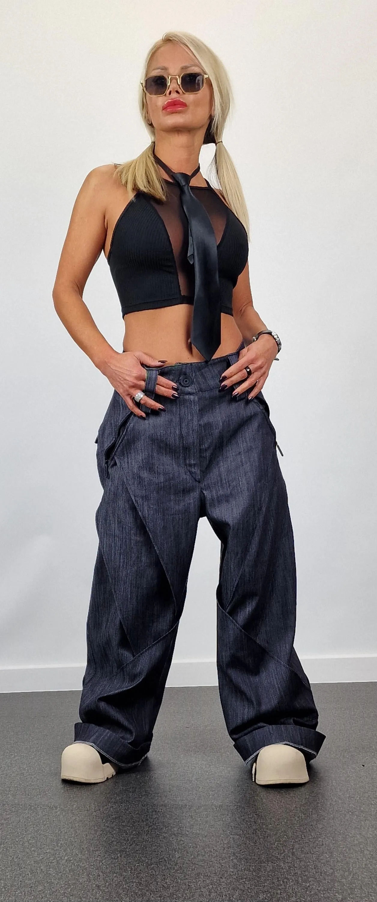 Denim Baggy Pants, Loose Drop Crotch Pants, Steam punk Pants, Loose Trousers, Maxi Pants, Avant-garde Pants, Gaucho pants,Black Trench Pants