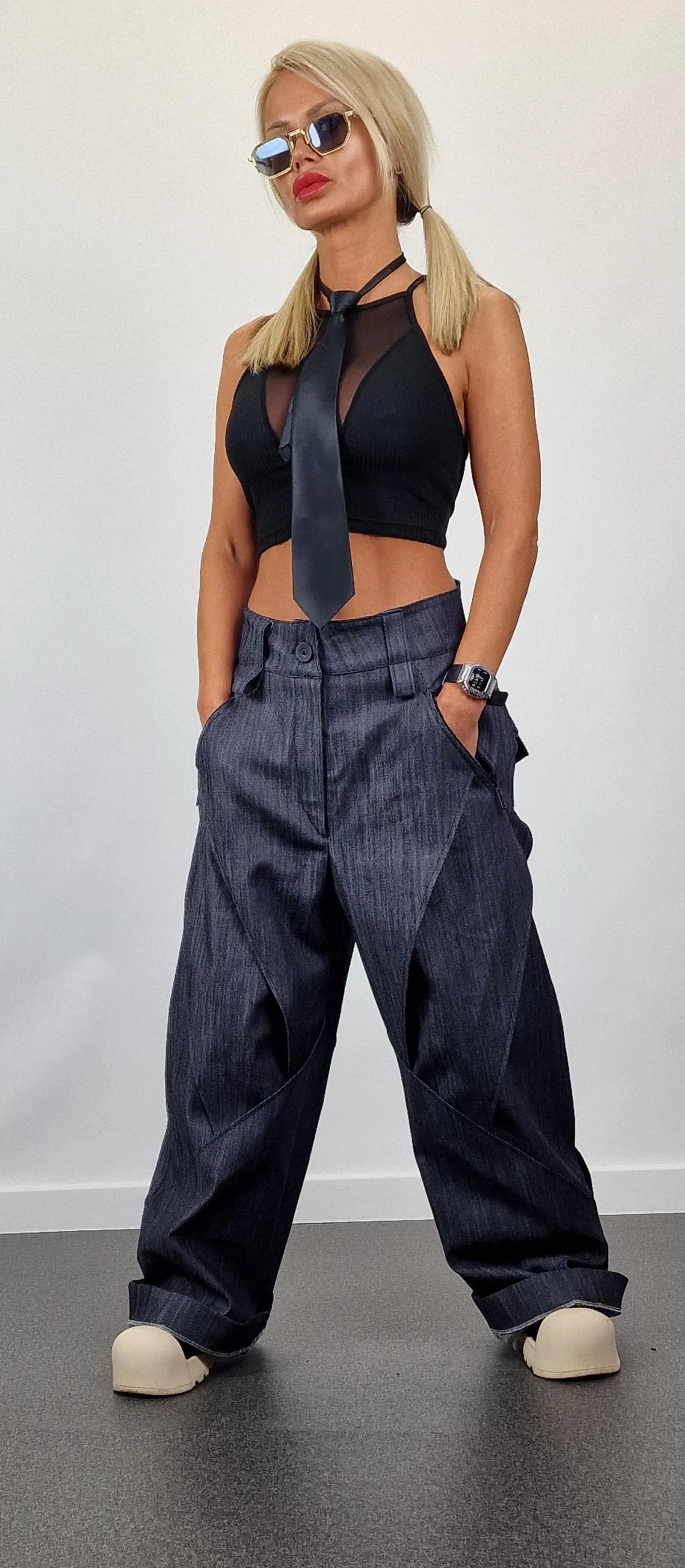 Denim Baggy Pants, Loose Drop Crotch Pants, Steam punk Pants, Loose Trousers, Maxi Pants, Avant-garde Pants, Gaucho pants,Black Trench Pants