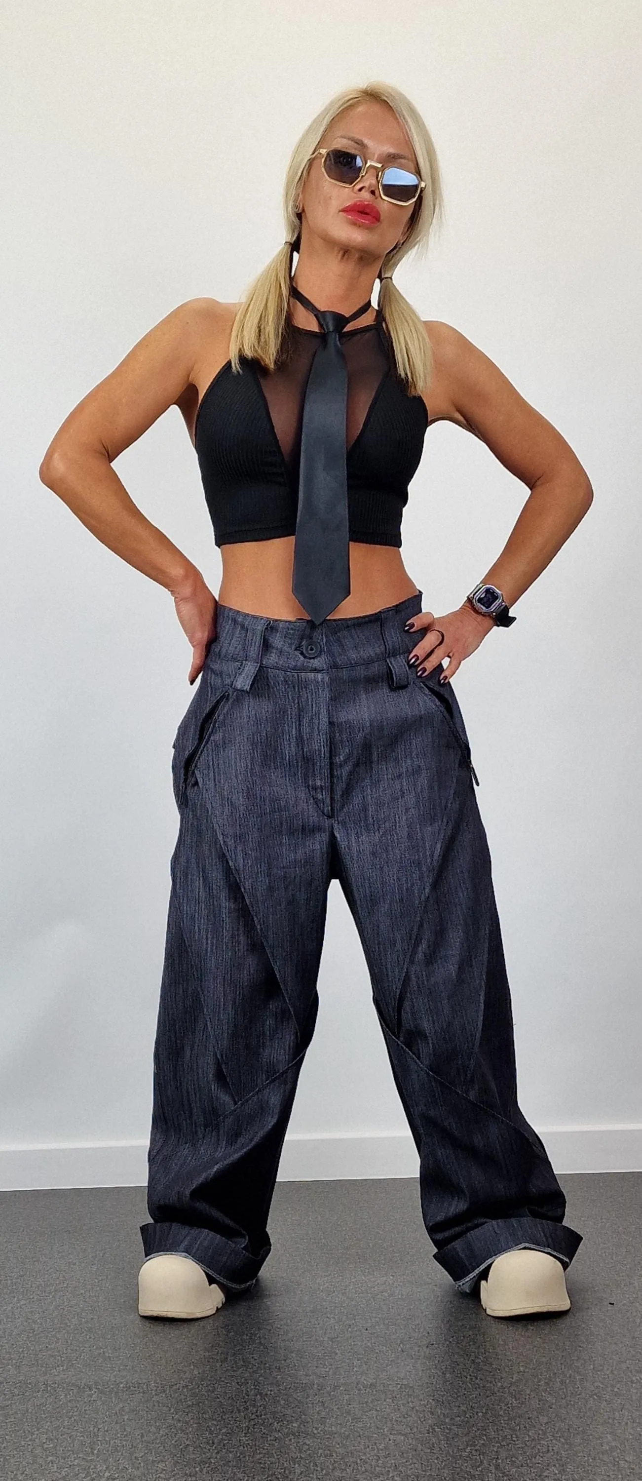 Denim Baggy Pants, Loose Drop Crotch Pants, Steam punk Pants, Loose Trousers, Maxi Pants, Avant-garde Pants, Gaucho pants,Black Trench Pants