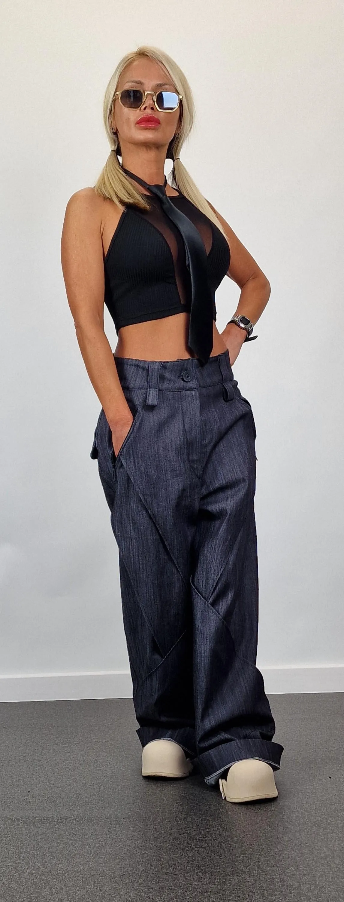 Denim Baggy Pants, Loose Drop Crotch Pants, Steam punk Pants, Loose Trousers, Maxi Pants, Avant-garde Pants, Gaucho pants,Black Trench Pants