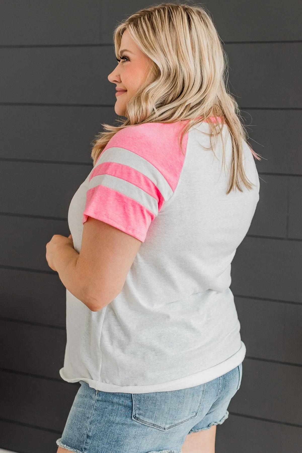 Done Playing Games Varsity Top- White & Bright Pink